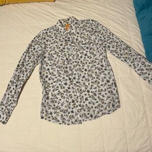 Hugo Boss Mens Floral Print Long Sleeve Shirt Slim Fit Size L